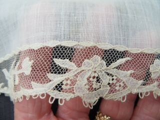 Antique Linen Hankie Handkerchief Point de Paris Lace Edge Bridal Wedding 5