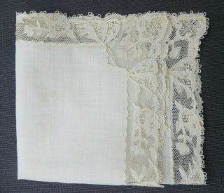 Antique Linen Hankie Handkerchief Point de Paris Lace Edge Bridal Wedding 6