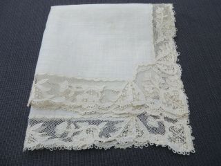 Antique Linen Hankie Handkerchief Point de Paris Lace Edge Bridal Wedding 7