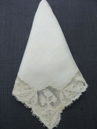 Antique Linen Hankie Handkerchief Point de Paris Lace Edge Bridal Wedding 8