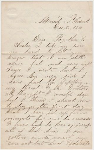 1862 Civil War Soldier Letter - Mount Pleasant Hospital Washington Dc