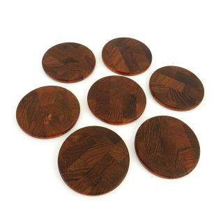 Mid Century Mcm Jhq Dansk Teak Set Of 7 Coasters Staved Wood Vintage