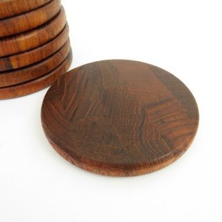 Mid Century MCM JHQ Dansk Teak Set of 7 Coasters Staved Wood Vintage 3