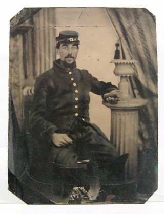 1860s Civil War Soldier In Uniform Tintype Photo - Sixth Plate Photograph 3