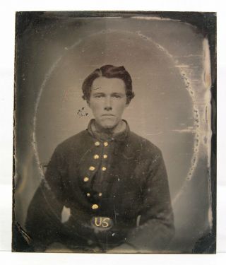 1860s Civil War Soldier In Uniform Tintype Photo - Sixth Plate Photograph 2