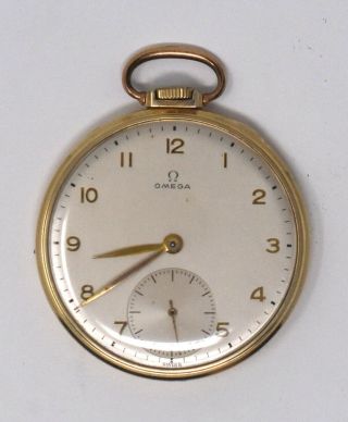 Vintage Omega 14 Karat Gold Filled Swiss Open Face Pocket Watch 17 Pocketwatch