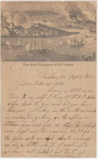 Civil War Soldier Letter - Patriotic Stationery Naval Engagement Off Ft Jackson