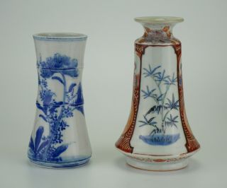 2 X Antique Japanese Blue And White And Imari Porcelain Vase 19th C Edo / Meiji
