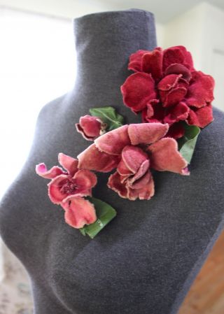 Antique Vintage Velvet Millinery Flowers Hat Corsage Crafts Shabby Chic Bohemian