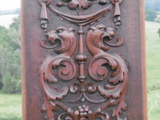 19thc Gothic Mahogany Panel Carved With Griffins C.  1870 (2)