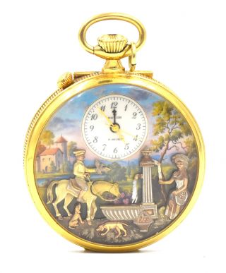 Antique Charles Reuge Automaton Pocket Watch The Huntsman Rest Saint Croix