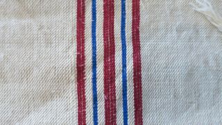 Antique European Hemp Grain Sack Love Red And Blue Stripes