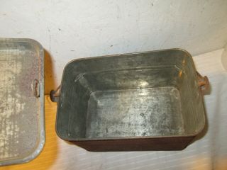 Vintage Metal Tin Bucket Lunch Pail with Bale Handle with tray and thermos 2
