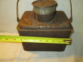 Vintage Metal Tin Bucket Lunch Pail with Bale Handle with tray and thermos 5