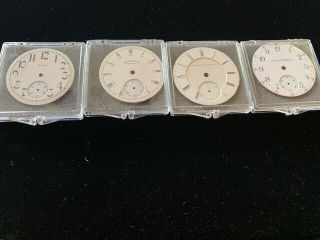 4 Pocket Watch Dials Elgin 16s,  Awc Waltham18s,  National Watch Co18s,  Illinois 18s