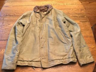 Vintage 1940 Wwii Us Usn Navy Green Deck Coat Jacket Contract Nxsx 40