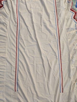 Vintage Full Double Bed Skirt Ric Rac Floral Red Blue Striped Wave 1940 Handmade 3