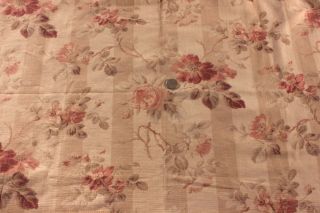 Antique 19thc French H.  F.  Floral & Stripe Ribbed Cotton Fabric 26 " Lx31 " W