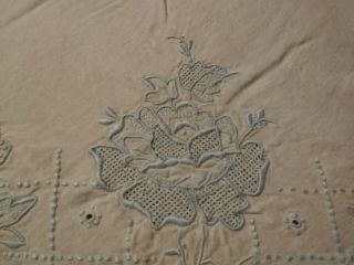 Gorgeous Vintage Or Antique Madeira Floral Embroidered Linen Show Sheet 98 " X83 "