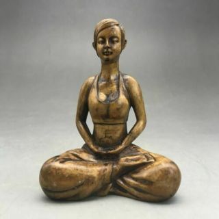 Chinese Antique - - - Hand - Carved Boxwood Statue - - Yoga Woman