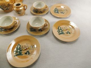25 Piece Childs Porcelain Tea Set Vtg.  Japan Lusterware Snow Scene Christmas 4