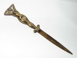 Great Vintage Brass Risque Nude Naked Lady Letter Opener Marked M.  B
