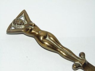 GREAT VINTAGE BRASS RISQUE NUDE NAKED LADY LETTER OPENER Marked M.  B 2