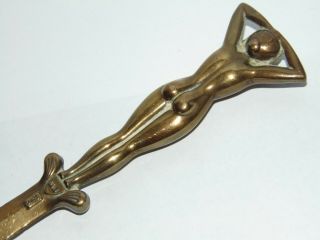GREAT VINTAGE BRASS RISQUE NUDE NAKED LADY LETTER OPENER Marked M.  B 4