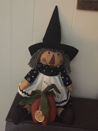 Primitive Folk Art Raggedy Ann Doll Gertie The Witch 3d Pumpkin