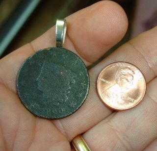 Old Large Pre Civil War 1820 Us Penny One Cent Relic Pendant Keychain Coin Charm