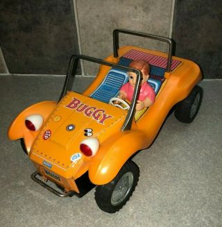 1960 ' s TPS Japanese Battery Operated USA Orange Dune Buggy Tin Litho Toy 2