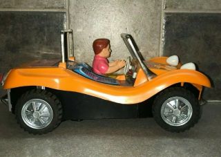 1960 ' s TPS Japanese Battery Operated USA Orange Dune Buggy Tin Litho Toy 4