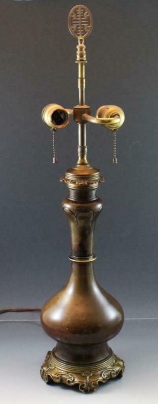 Antique Japanese Bronze Vase Form 2 Light Table Lamp Base