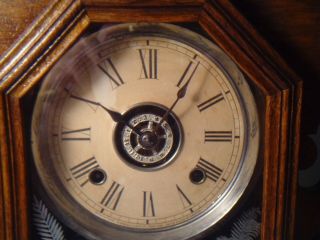 Antique Ansonia Clock Wood Wind Up Shelf Wall Mount Pendulum Key Roman Numeral