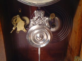 Antique Ansonia Clock Wood Wind Up Shelf Wall Mount Pendulum Key Roman Numeral 5
