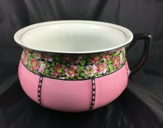 Fabulous Vintage Art Deco Pink & Black Chintz Chamber Pot Kitch Rare