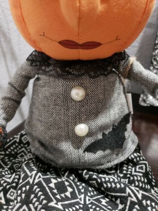 Halloween Primitive Vintage Style Pumpkin Head Doll Bat Shelf Sitter Decor 3