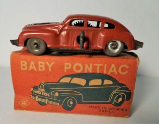 Windup Red " Baby Pontiac " Occupied Japan Tin Car W/ Box