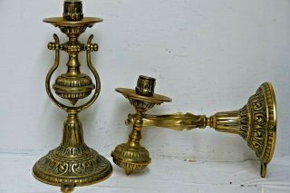 Interesting Old Brass Gimble Support Stagecoach / Ships Brass Candlesticks Rare
