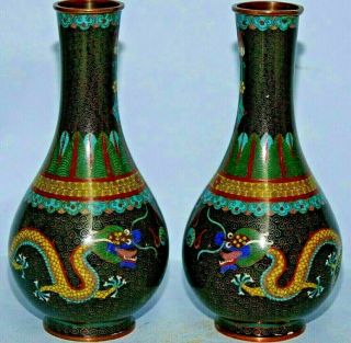 Fine Quality Japanese Cloisonne Vases - Dragon Design - Rare - L@@k