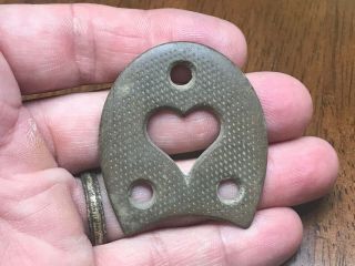 Perfect Dug Civil War Brass Heart Or Corps Badge Decorated Boot Heel Plate