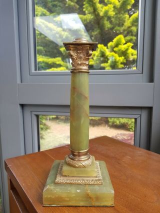 Heavy Victorian French Green Onyx Marble Brass Corinthian Column Oil Lamp Base