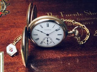 Antique 14k Gold Shell Waltham Hunter Case Pocket Watch W/chain Running C.  1897