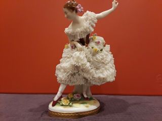 Antique Vintage Dresden Lace Porcelain Dancing Lady Figurine Germany