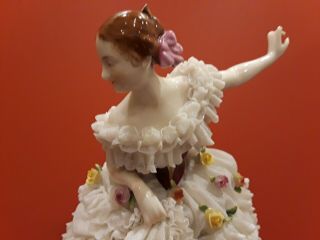 Antique Vintage Dresden Lace Porcelain Dancing Lady Figurine Germany 5