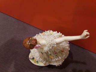 Antique Vintage Dresden Lace Porcelain Dancing Lady Figurine Germany 6