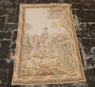 Vintage French Horse Riding Scene Tapestry 109x74cm (a842)