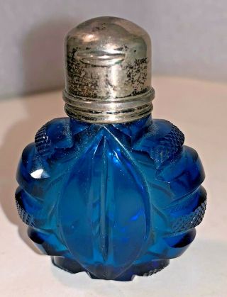 Small Victorian Silver Mounted Pressed Aqua Glass Scent Bottle,  Circa 1880