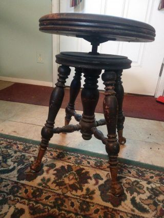 Antique Victorian Walnut Piano Stool H Holtzman & Sons Glass Ball & Claw Feet