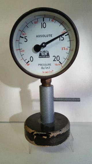Griffin & George Trent England Brass Absolute Pressure Gauge On Metal/wood Stand